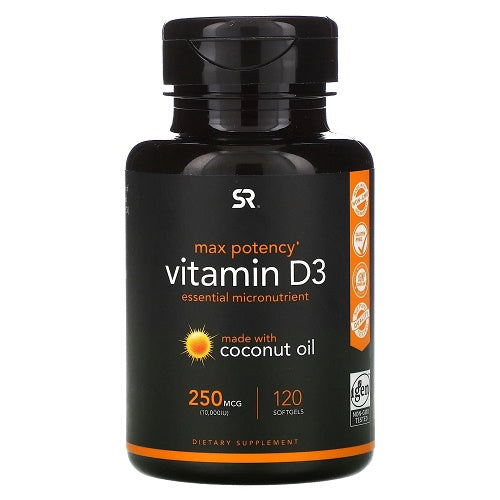 Sports Research Vitamin D3 with Coconut Oil 10,000 IU 120 Softgels